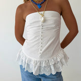 Kelsie Lace Trim Tube Top - White