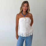 Kelsie Lace Trim Tube Top - White