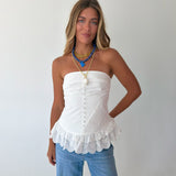 Kelsie Lace Trim Tube Top - White