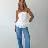 Kelsie Lace Trim Tube Top - White