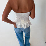 Kelsie Lace Trim Tube Top - White