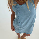 Lyla Linen Mini Dress - Lt Denim