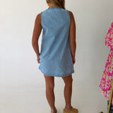 Lyla Linen Mini Dress - Lt Denim