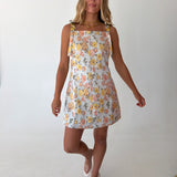 Jamie Floral Mini Dress - Dusty Blue