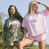 Fancy Oversized Embroidered Tee - Pink Camo