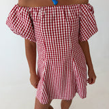 Riley Gingham Off The Shoulder Mini Dress - Red/White