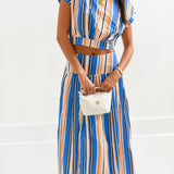 Sara Midi Skirt Set - Orange/Blue