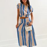 Sara Midi Skirt Set - Orange/Blue