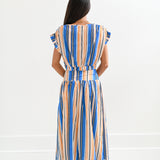 Sara Midi Skirt Set - Orange/Blue