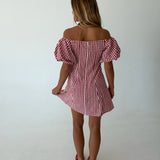 Riley Gingham Off The Shoulder Mini Dress - Red/White