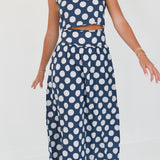 Macy Maxi Skirt Set - Navy Polka Dot