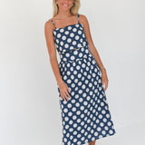 Macy Maxi Skirt Set - Navy Polka Dot