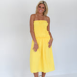 Cheyene Smocked Midi Dress - Lemon