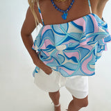Marsha Satin Asymmetric Ruffle Top - Mermaid Paisley