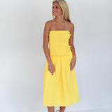 Cheyene Smocked Midi Dress - Lemon