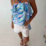 Marsha Satin Asymmetric Ruffle Top - Mermaid Paisley