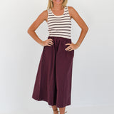 Raliegh Sleeveless Knit Woven Dress - Cream-Wine Stripe