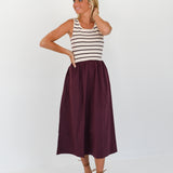 Raliegh Sleeveless Knit Woven Dress - Cream-Wine Stripe