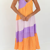 Abbey abstract Striped Maxi Dress- Purple/Orange
