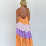 Abbey abstract Striped Maxi Dress- Purple/Orange