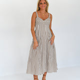 Mallory Striped Midi Dress - Brown