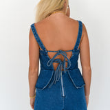 Madi Peplum Top Denim Romper - Denim