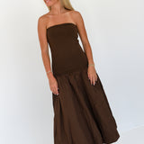 Amy Drop Waist  Midi Dress - Chocolate Brown