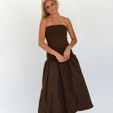 Amy Drop Waist  Midi Dress - Chocolate Brown