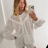 Avery Eyelet Cotton Long Sleeve Blouse - Off White