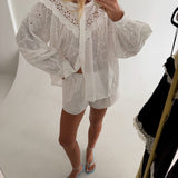 Avery Eyelet Cotton Long Sleeve Blouse - Off White