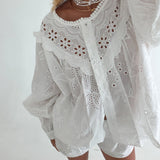 Avery Eyelet Cotton Long Sleeve Blouse - Off White