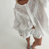 Avery Eyelet Cotton Long Sleeve Blouse - Off White