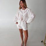 Avery Eyelet Cotton Long Sleeve Blouse - Off White