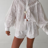 Avery Eyelet Cotton Long Sleeve Blouse - Off White