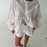 Avery Eyelet Cotton Long Sleeve Blouse - Off White