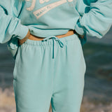 French Terry Straight Leg Drawstring Pants - Biscayne Blue