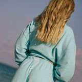 French Terry Straight Leg Drawstring Pants - Biscayne Blue