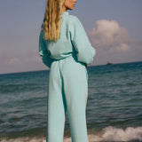 French Terry Straight Leg Drawstring Pants - Biscayne Blue