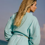 French Terry Straight Leg Drawstring Pants - Biscayne Blue