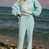 French Terry Straight Leg Drawstring Pants - Biscayne Blue