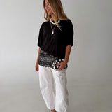 Kari Knit Top w/ Asymmetrical Lace Contrast- Jet Black