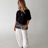 Kari Knit Top w/ Asymmetrical Lace Contrast- Jet Black