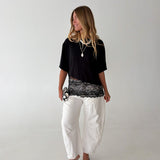 Kari Knit Top w/ Asymmetrical Lace Contrast- Jet Black