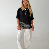 Kari Knit Top w/ Asymmetrical Lace Contrast- Jet Black