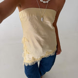 Tiffany Satin Asymmetrical Strapless Top - Lt Yellow