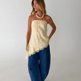 Tiffany Satin Asymmetrical Strapless Top - Lt Yellow