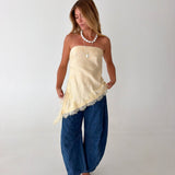 Tiffany Satin Asymmetrical Strapless Top - Lt Yellow