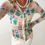 Kelli Stamp Mesh Top- Multi