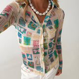 Kelli Stamp Mesh Top- Multi
