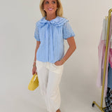 Mallory Collar Button Down Top - Baby Blue